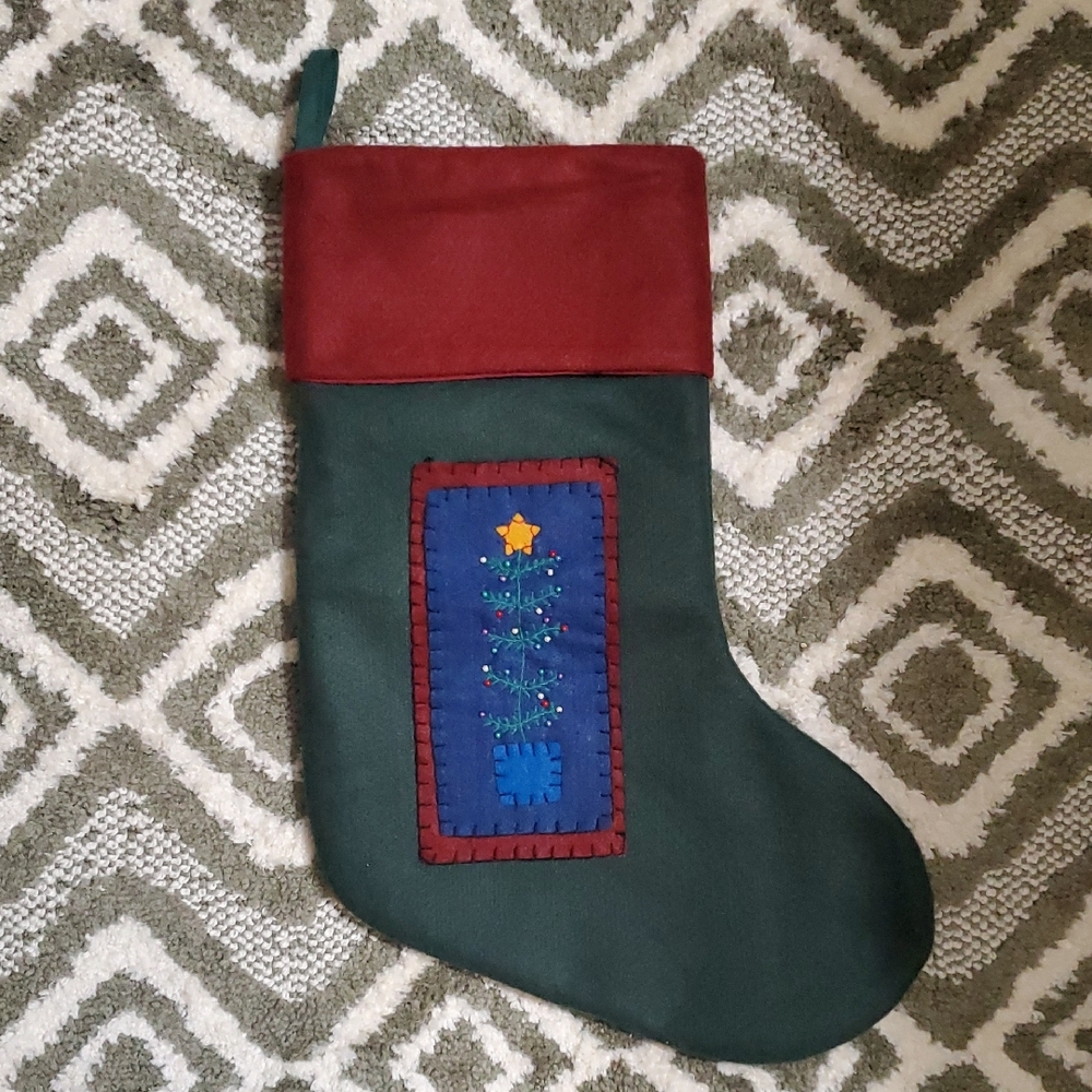 Vintage Cost Plus World Market Green and Red Holiday Stocking